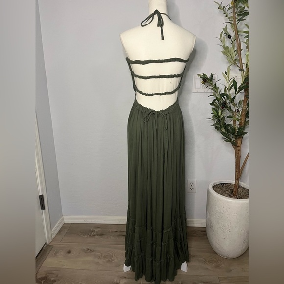 Olive Green Maxi Halter Dress - Picture 5 of 8
